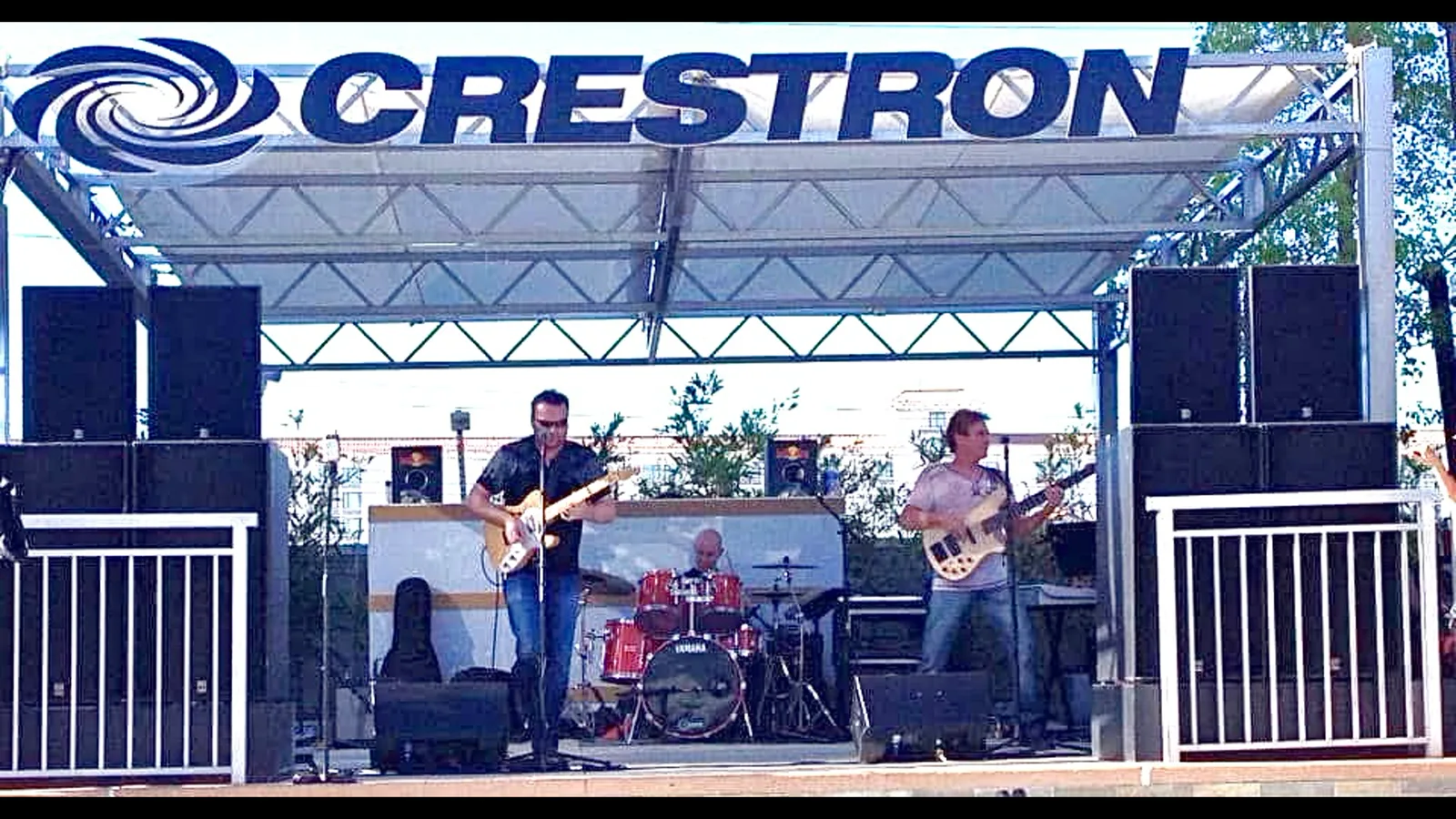 Chris Zemba & The Late Shift Band performing under a Crestron-branded stage at a private corporate event, Palms Casino Resort, Las Vegas