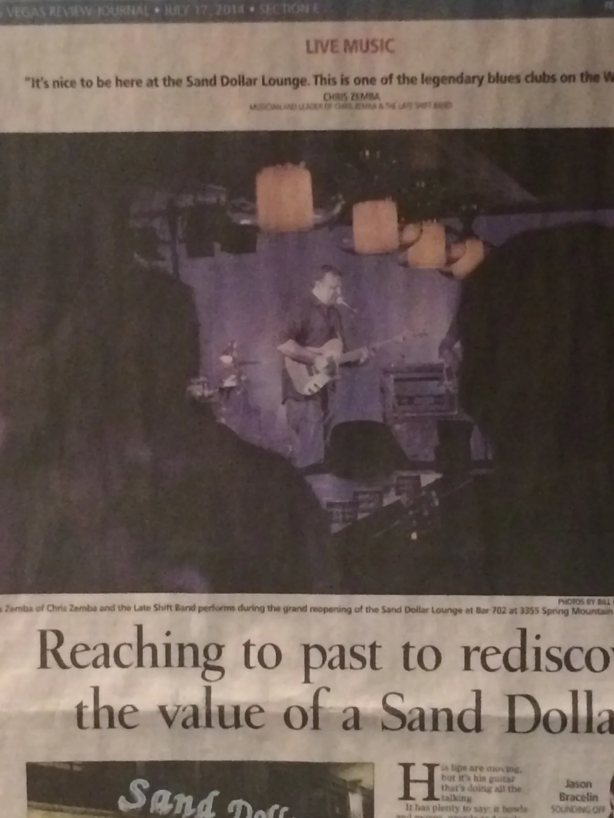 Las Vegas Review-Journal print feature on Chris Zemba and the Late Shift Band